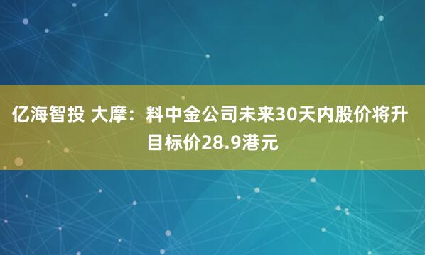 亿海智投 大摩：料中金公司未来30天内股价将升 目标价28.9港元